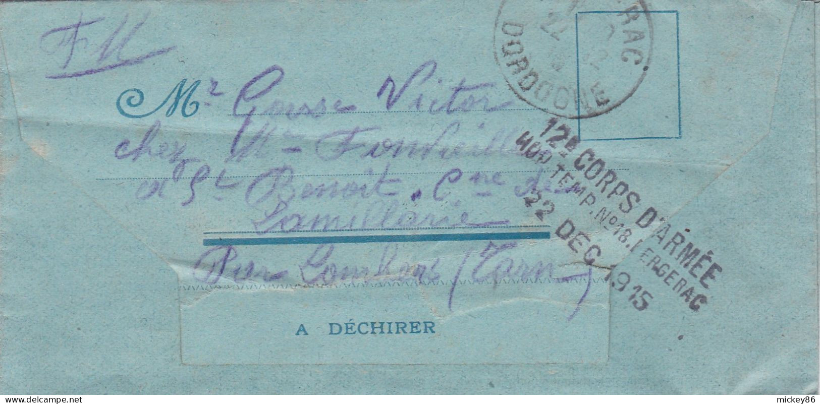 Télégramme--militaria--1915--de BERGERAC Pour LAMILLARIE-81 ...Belle Griffe 12° Corps Hôpital Temporaire N°18 - Telegraaf-en Telefoonzegels