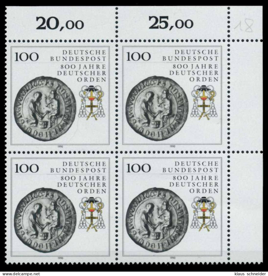BRD 1990 Nr 1451 Postfrisch VIERERBLOCK ECKE-ORE X76CCF6 - Unused Stamps