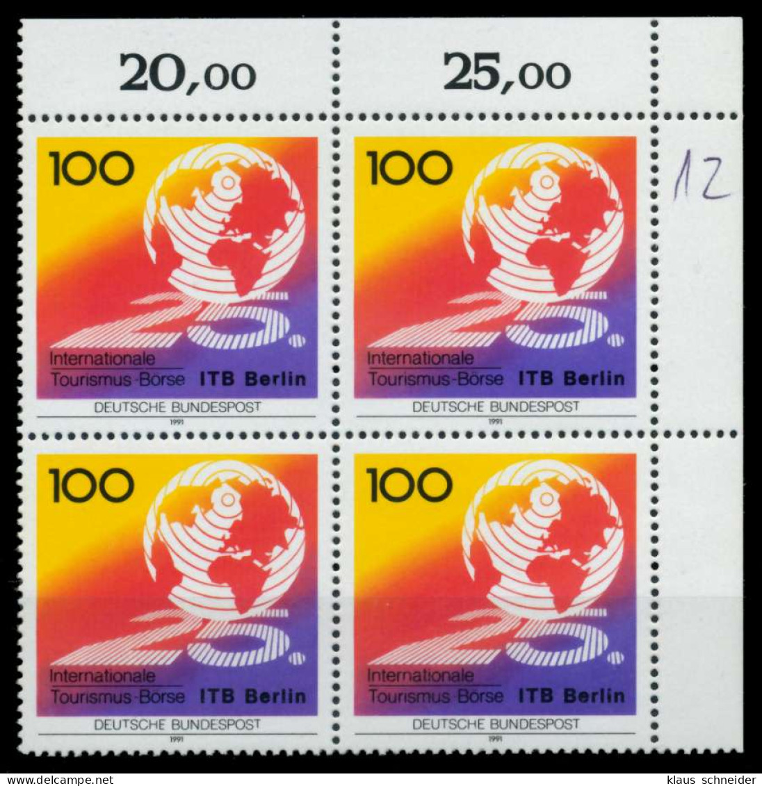 BRD 1991 Nr 1495 Postfrisch VIERERBLOCK ECKE-ORE X76CD42 - Neufs