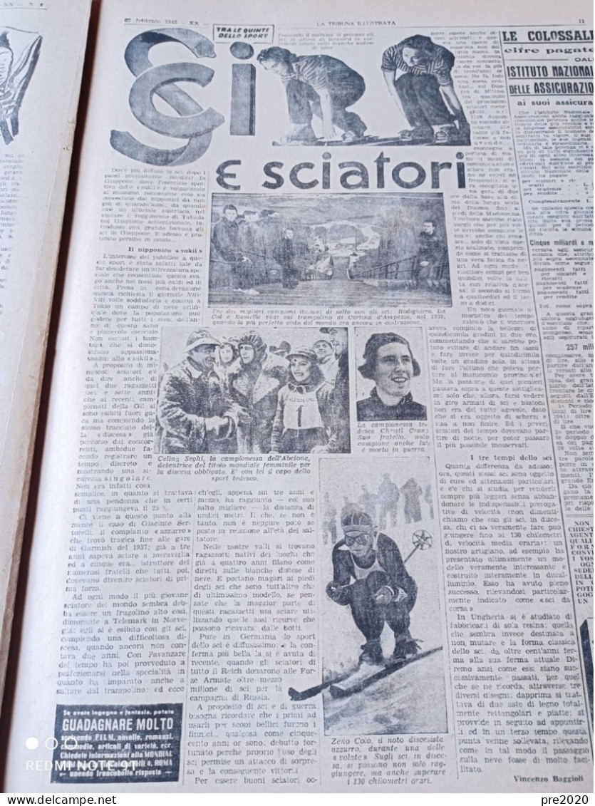 LA TRIBUNA ILLUSTRATA 1942 CELINA SEGHI ZENO COLO’ SCI E SCIATORI - Andere & Zonder Classificatie