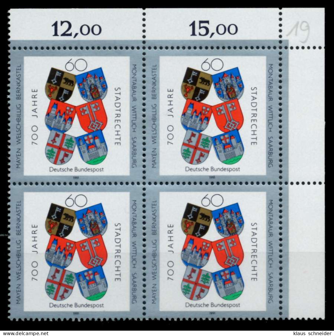 BRD 1991 Nr 1528 Postfrisch VIERERBLOCK ECKE-ORE X76CDF6 - Unused Stamps