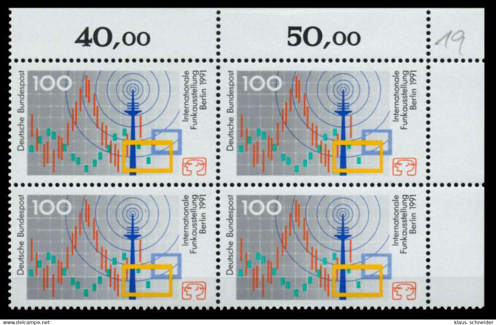 BRD 1991 Nr 1553 Postfrisch VIERERBLOCK ECKE-ORE X76CE3A - Neufs