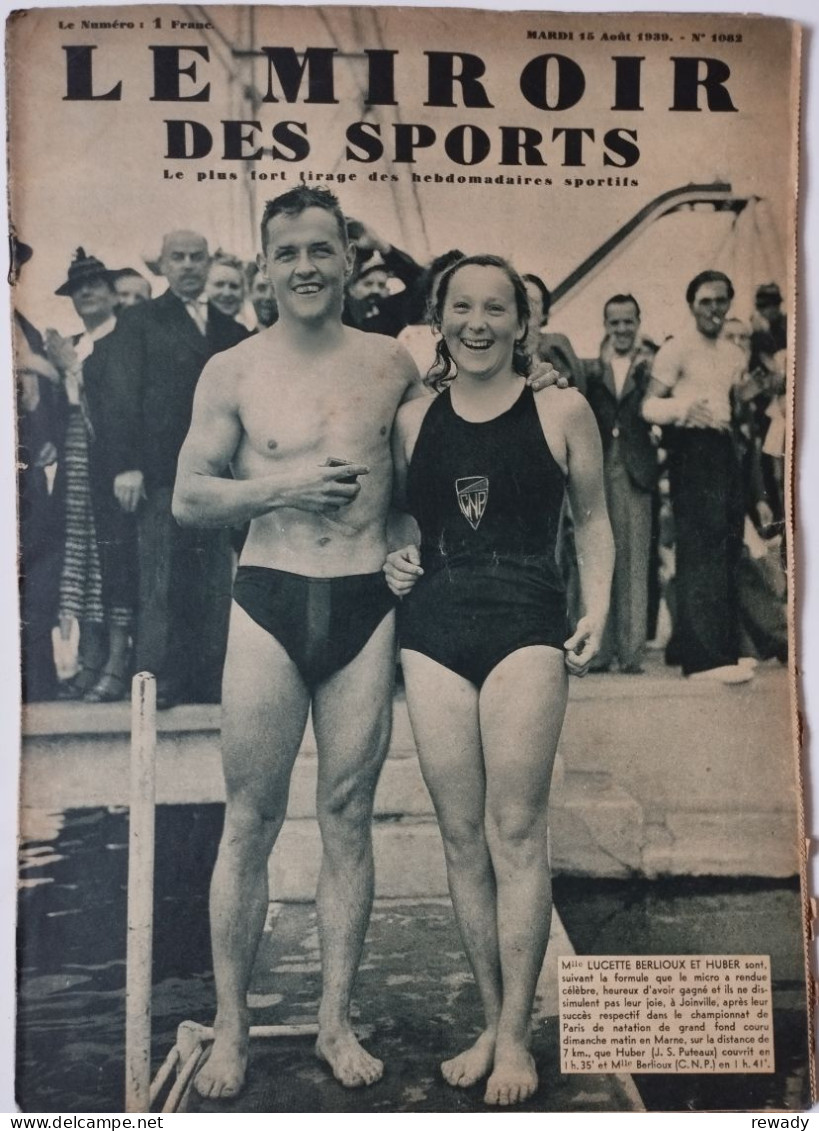 Le Miroir Des Sports - 15 Aout 1939 (N. 1082) - Andere & Zonder Classificatie