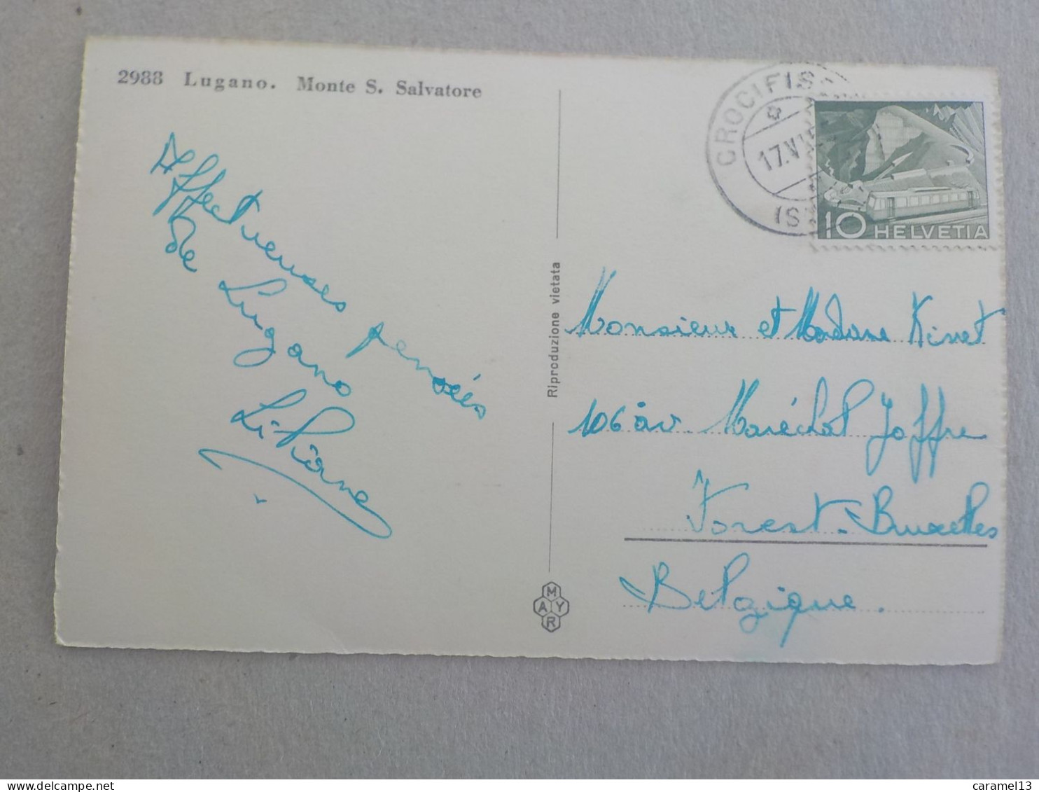 CPSM -  AU PLUS RAPIDE -  SUISSE - LUGANO - CANTON DU TESSIN   -  VOYAGEE  TIMBREE 1955 - FORMAT CPA - Lugano
