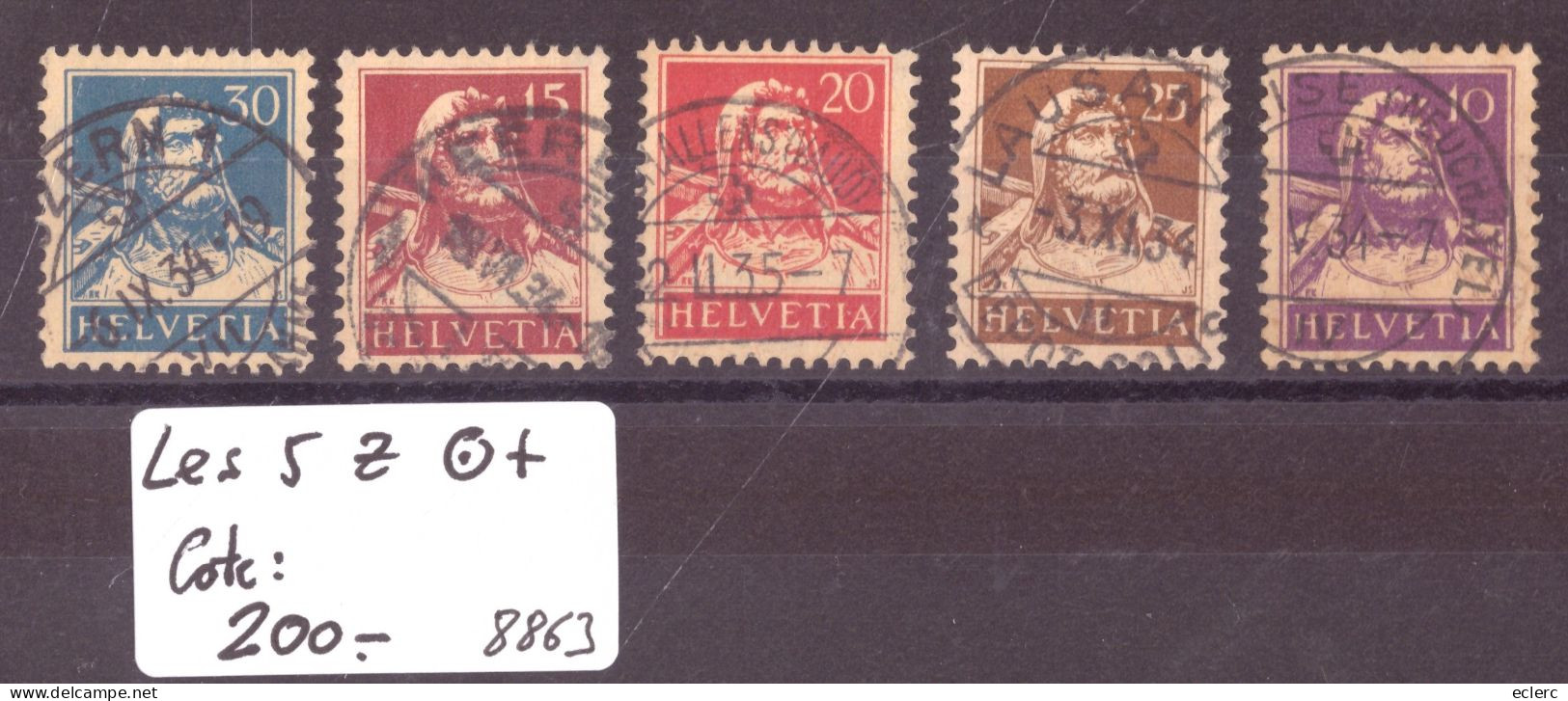 LES 5 BUSTES DE TELL SUR PAPIER GRILLE -  OBLITERATIONS CHOISIES - COTE: 200.- - Used Stamps