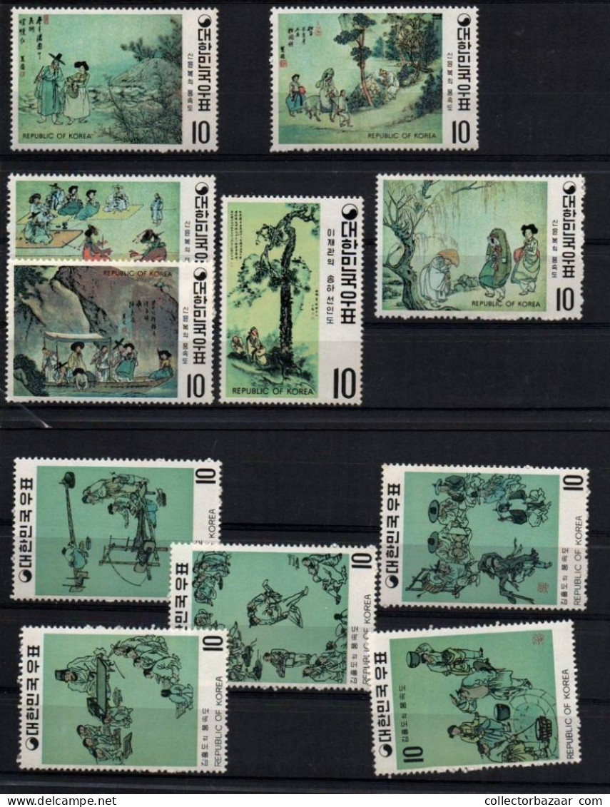 Korea  2 Complete MNH Set - Art Book National Arts Horse Smoking Ipe Tree Umbrella Ship Boat Dance Textile $$ - Korea (...-1945)