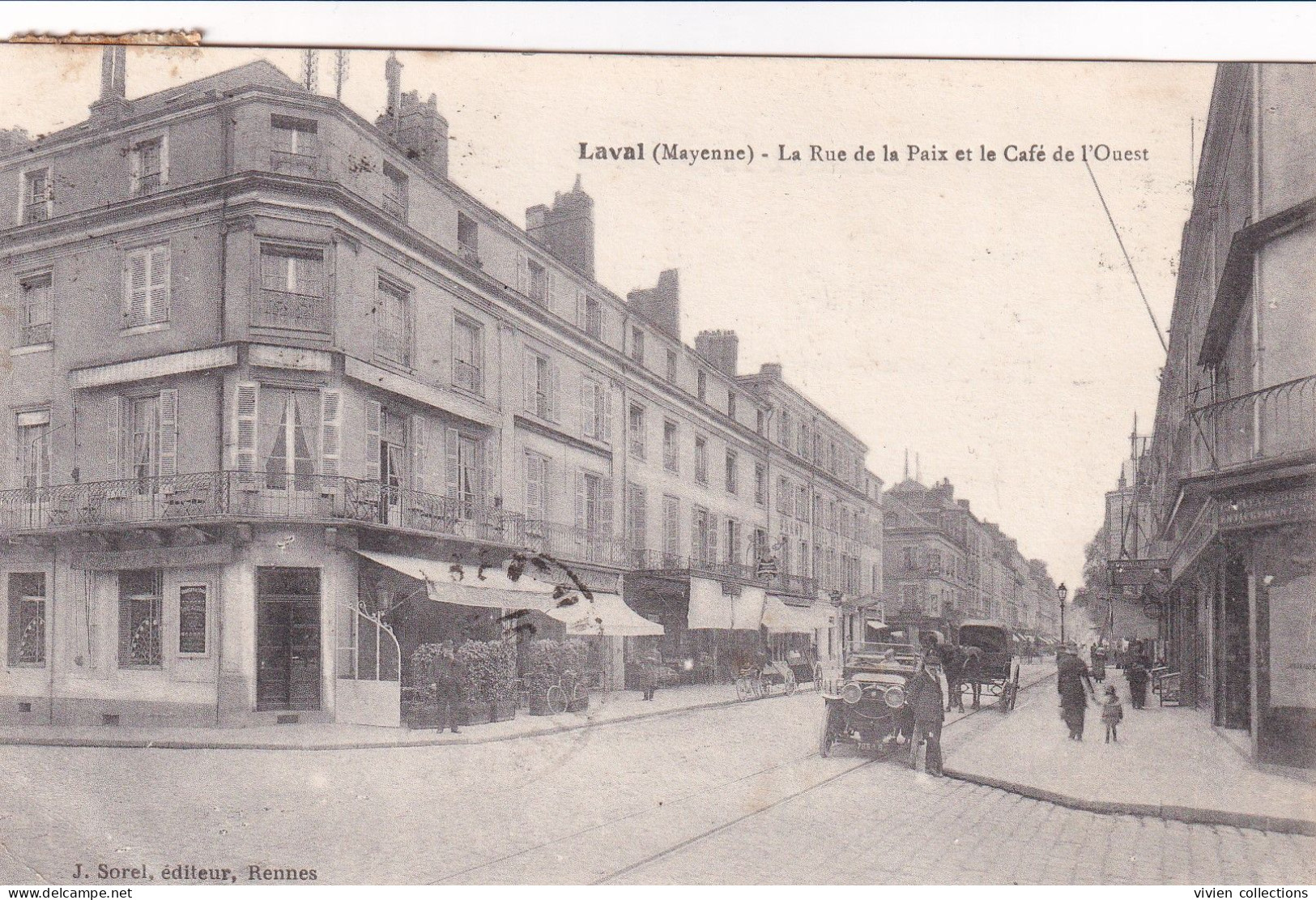 Laval (53 Mayenne) La Rue De La Paix Et Le Café De L'Ouest - édit. Sorel Circulée 1923 - Laval