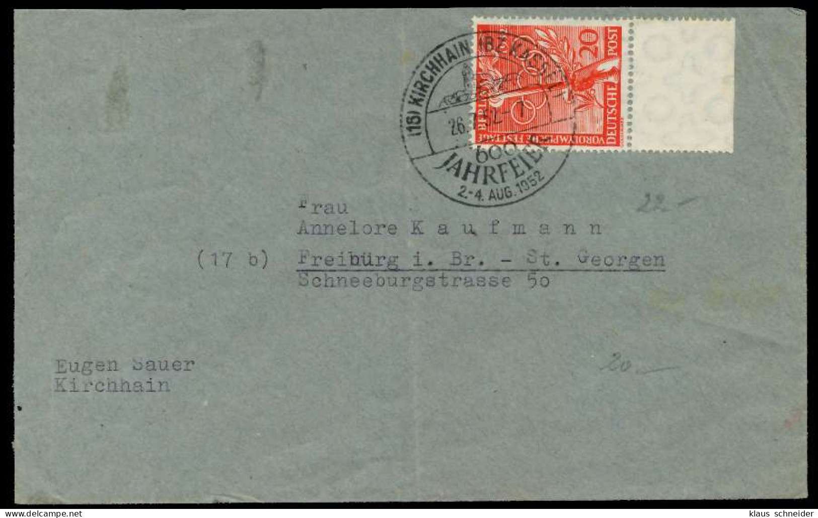 BERLIN 1952 Nr 90 BRIEF EF X78D57E - Brieven En Documenten