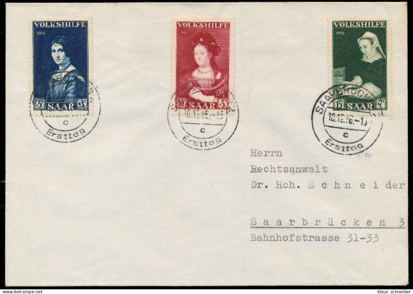 SAARLAND 1956 Nr 376-378 BRIEF FDC X78DC4E - Briefe U. Dokumente