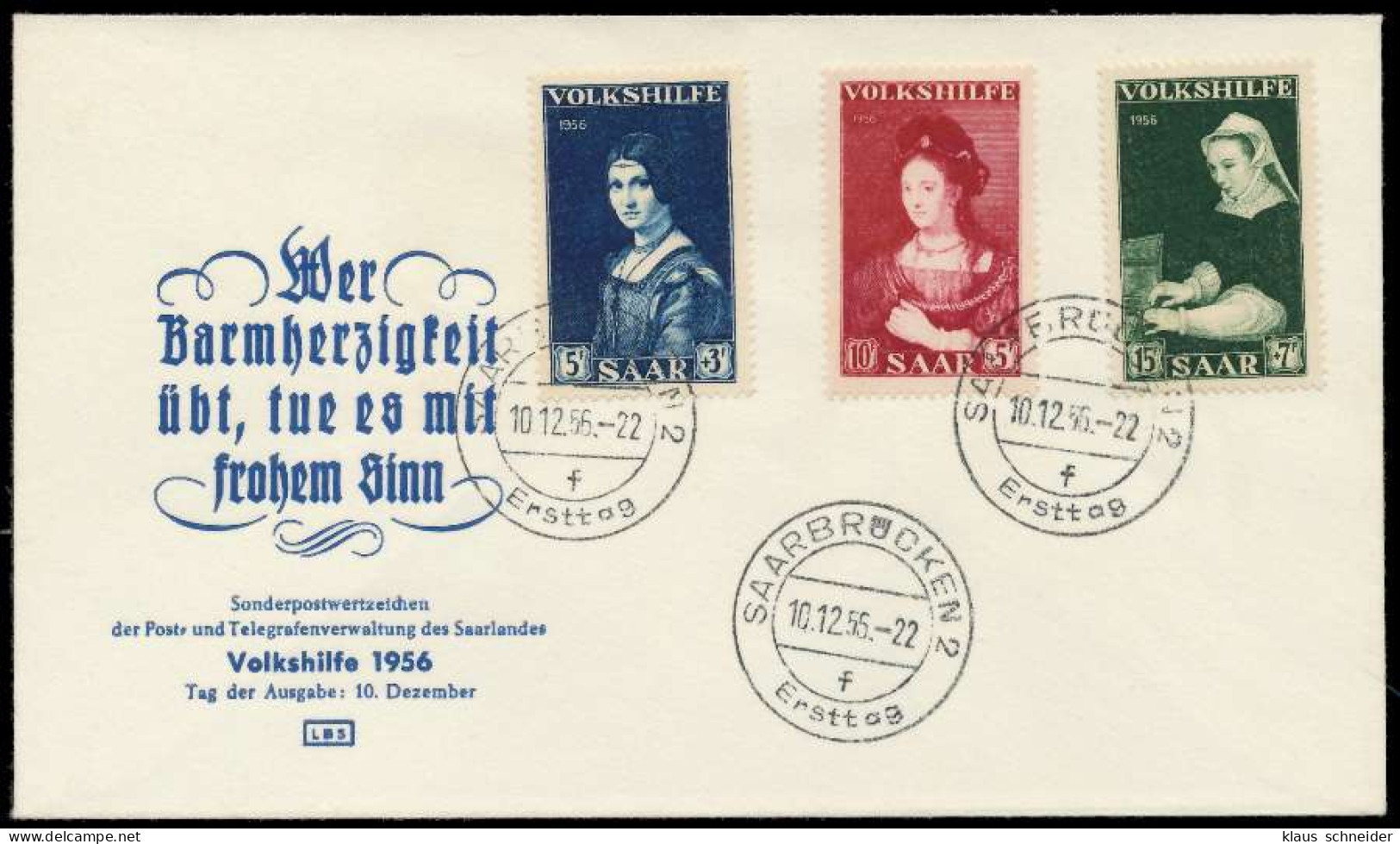 SAARLAND 1956 Nr 376-378 BRIEF FDC X78DCA6 - Covers & Documents