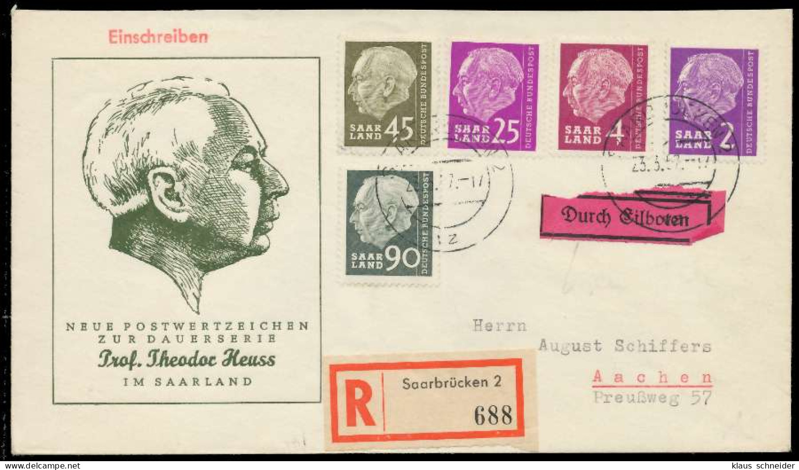 SAAR OPD 1957 Nr 397 U.a. BRIEF MIF X78DCFA - Lettres & Documents