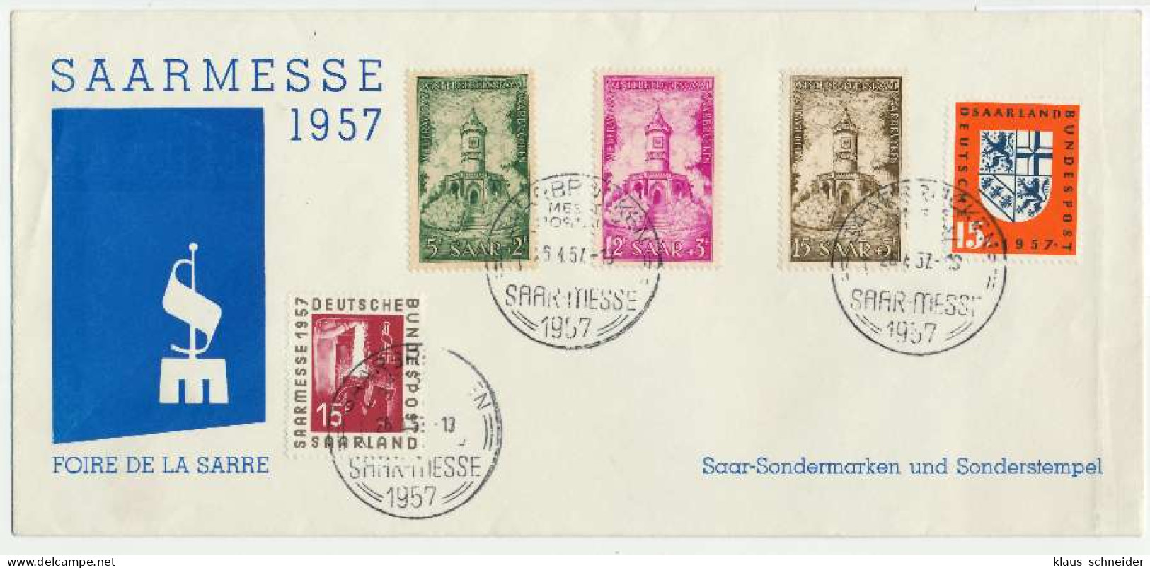 SAARLAND 1956 Nr 373-375 Und 379 BRIEF BR X78FDC6 - Lettres & Documents