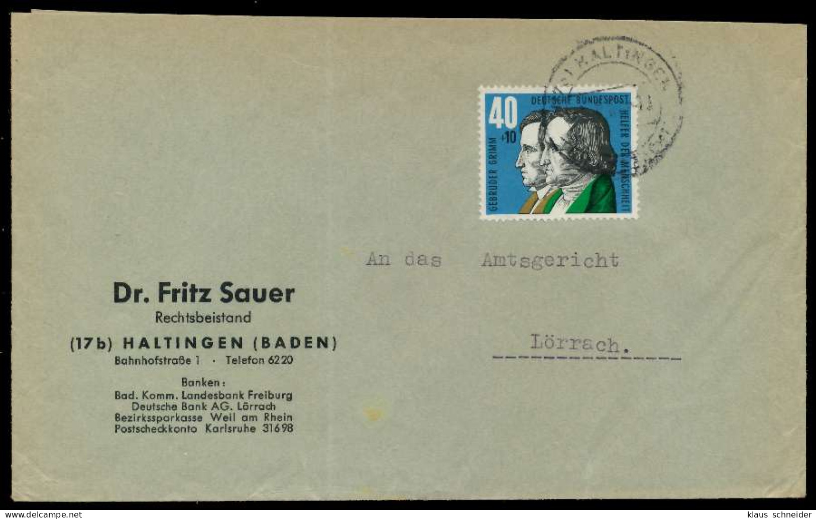 BRD 1959 Nr 325 BRIEF EF X7902A2 - Briefe U. Dokumente