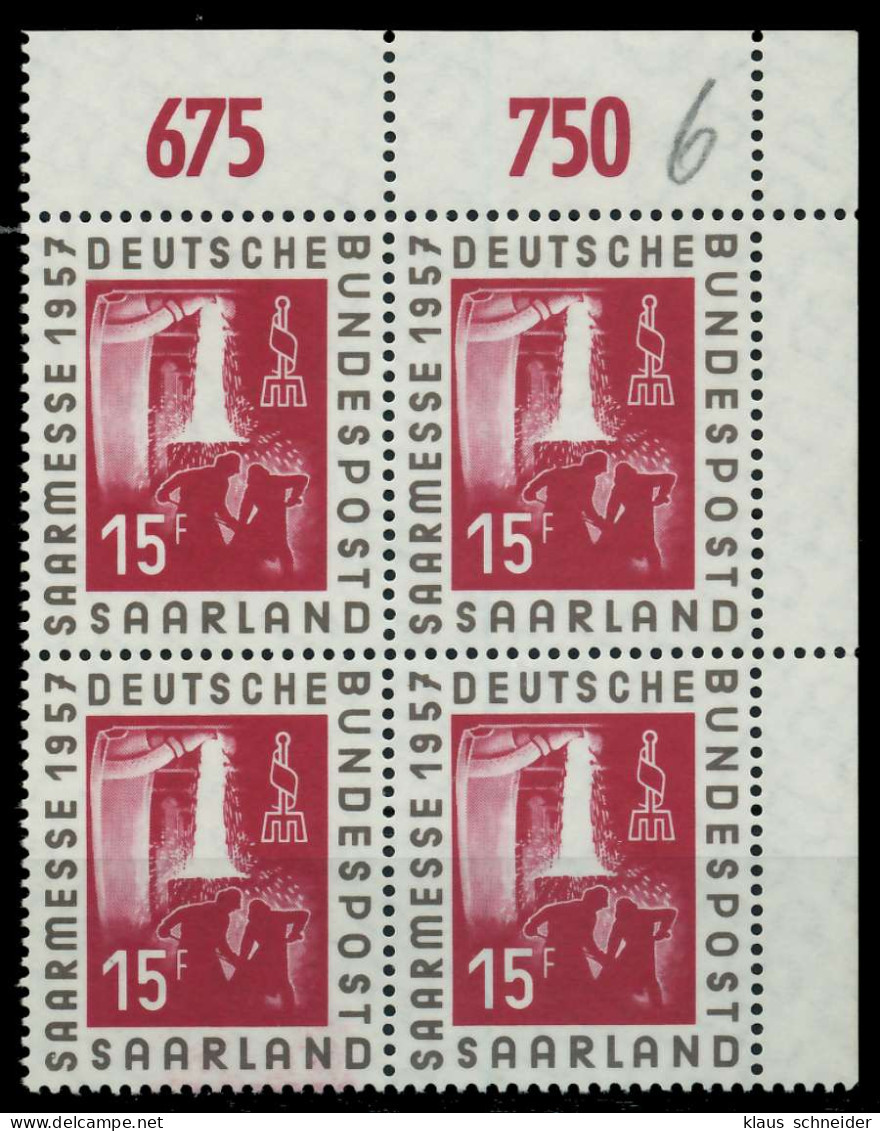 SAAR OPD 1957 Nr 400 Postfrisch VIERERBLOCK ECKE-ORE X79C9CE - Unused Stamps