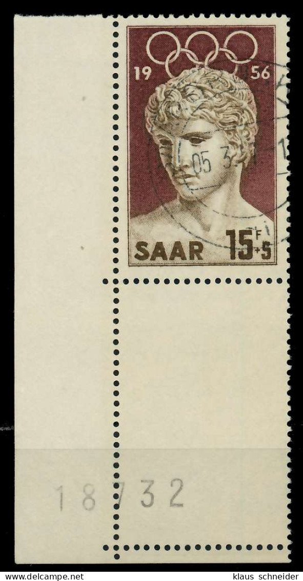 SAARLAND 1956 Nr 372 Zentrisch Gestempelt ECKE-ULI X79CB42 - Used Stamps