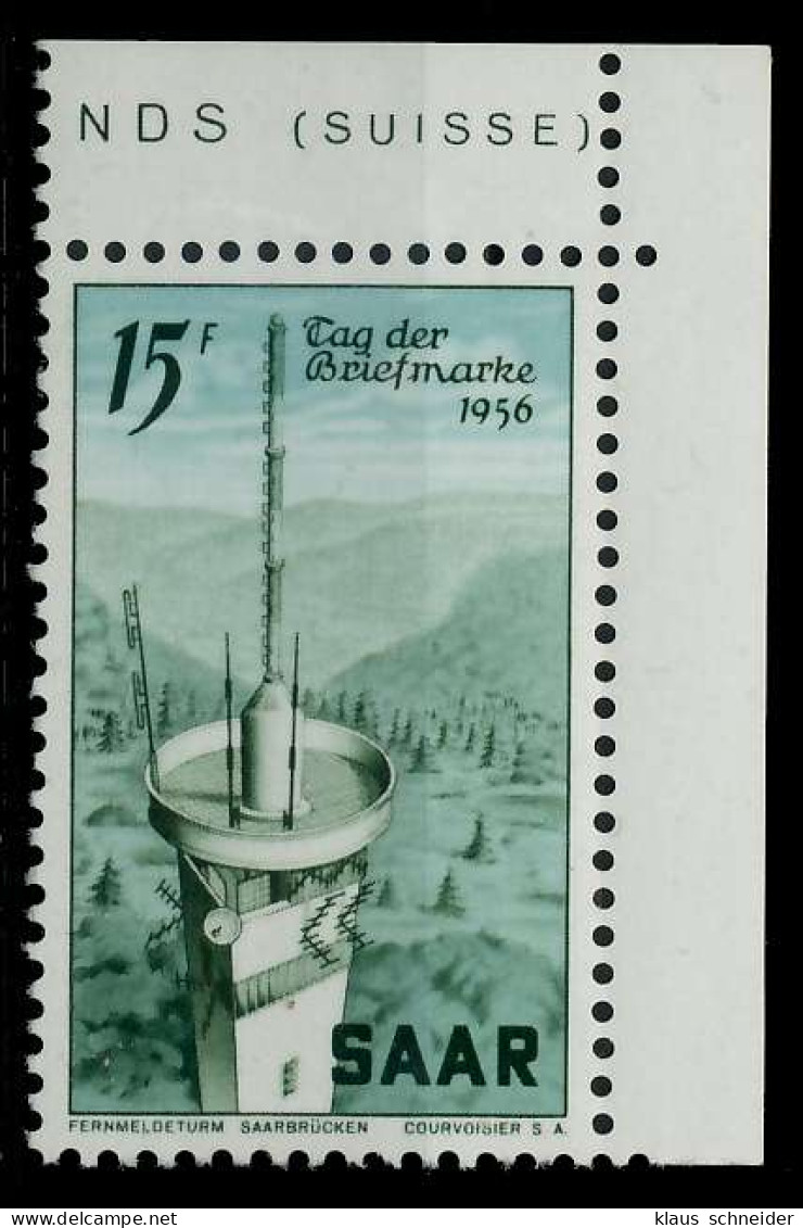 SAARLAND 1956 Nr 369 Postfrisch ECKE-ORE X79DC4E - Unused Stamps