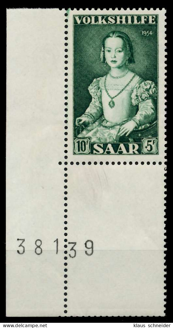 SAARLAND 1954 Nr 356 Postfrisch ECKE-ULI X79DF36 - Nuovi
