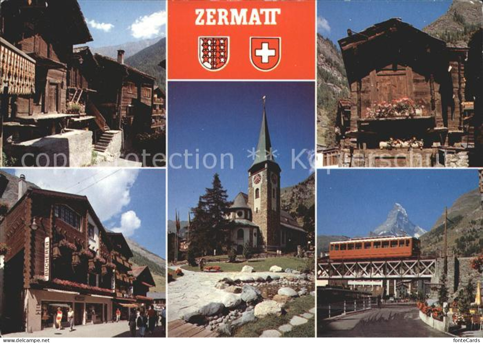 12136718 Zermatt VS Dorfmotive Kirche Bahn  - Autres & Non Classés