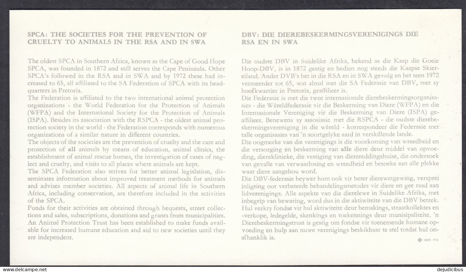 AFRICA SUD OVEST - 1972 - Busta Numerata FDC Con Due Yvert 311 Con Cartoncino Di Propaganda - FDC