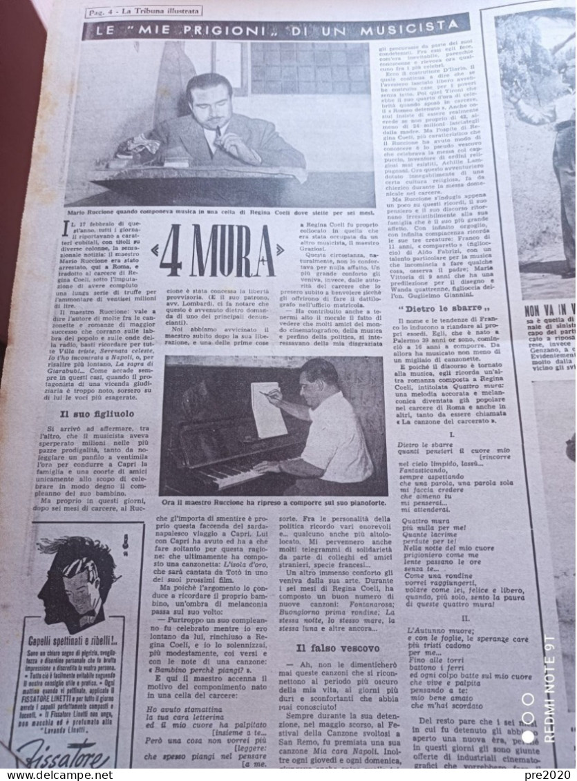 LA TRIBUNA ILLUSTRATA 1951 MARIO RUCCIONE MUSICISTA VIBO VALENTIA - Autres & Non Classés