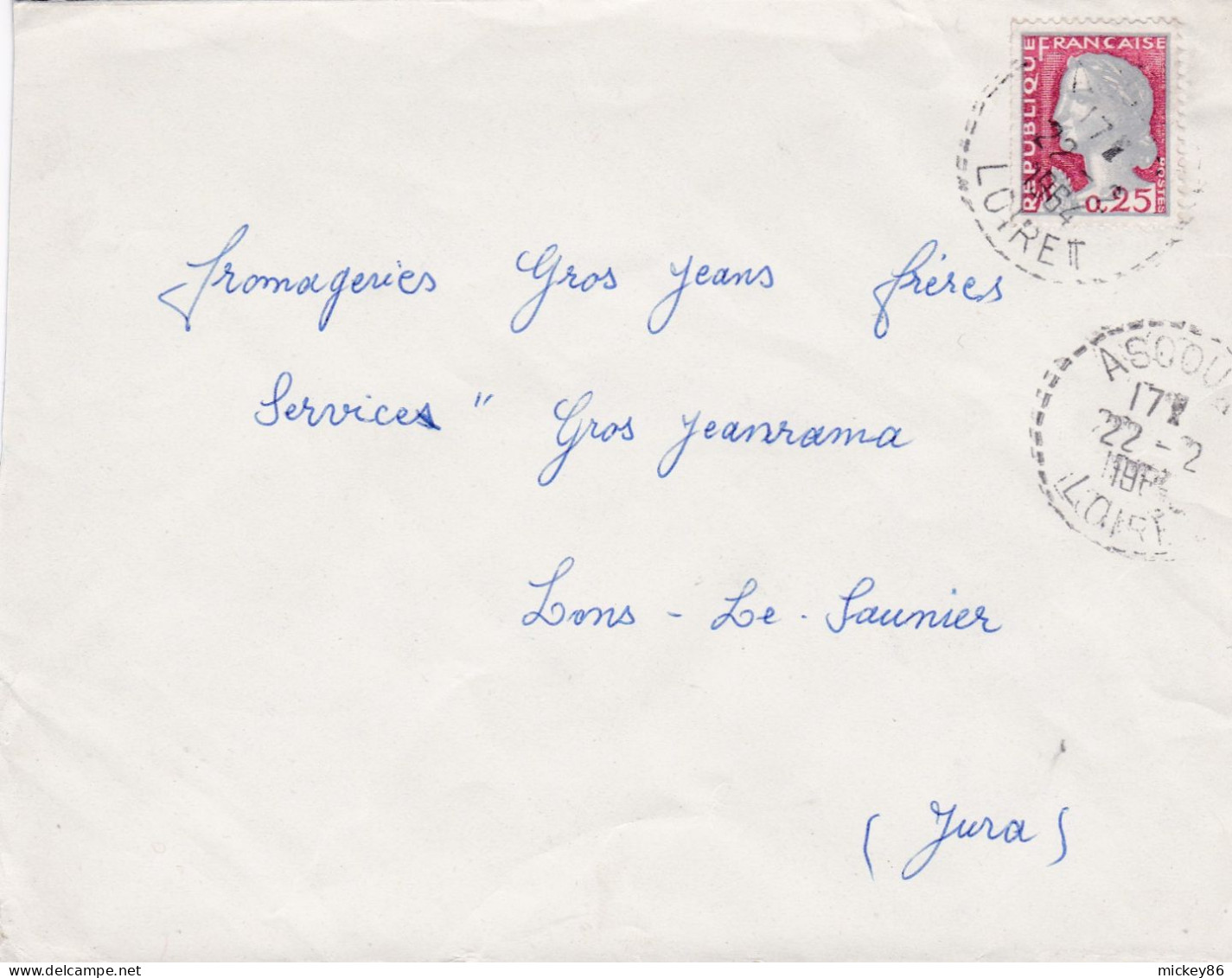 1964--lettre ASCOUX-45 Pour LONS LE SAUNIER-39 ,Marianne,cachet Date 22-2-1964 - 1961-....