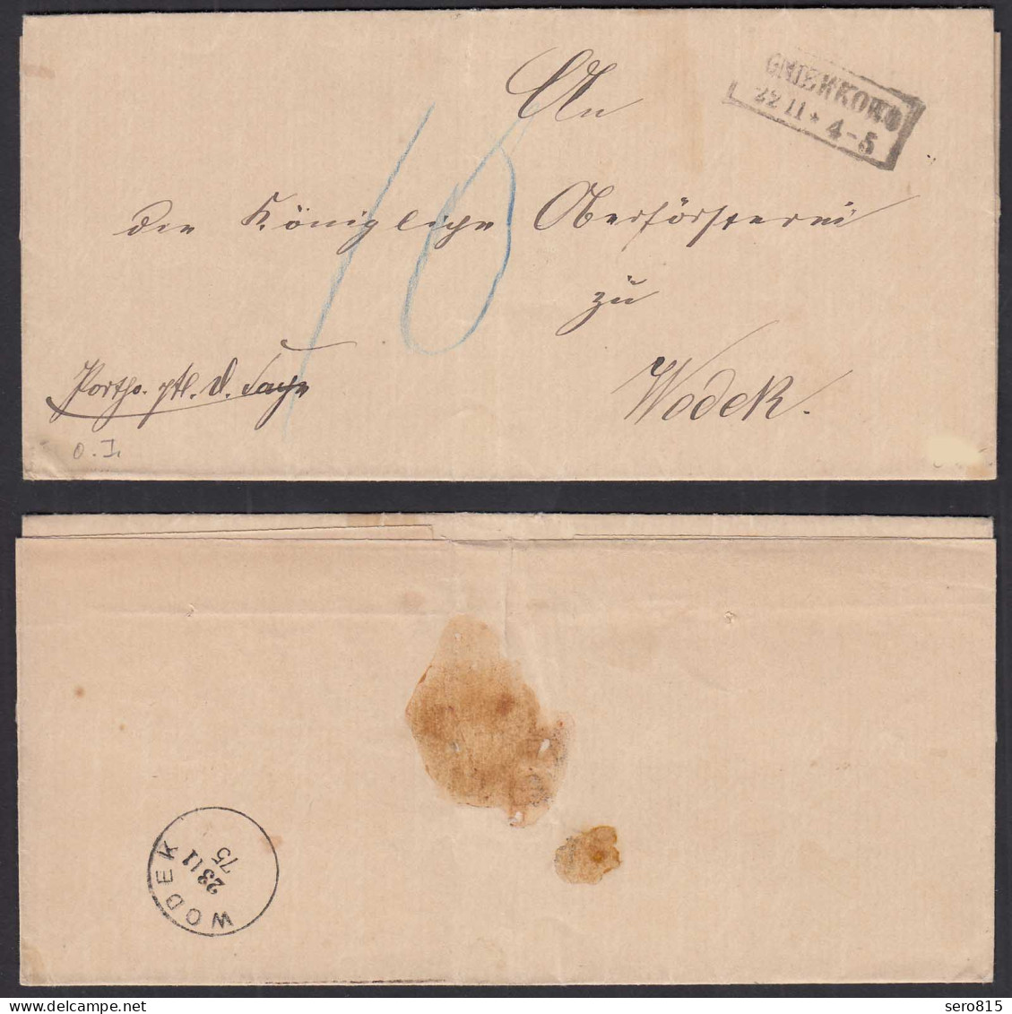 1875 UMSCHLAG GNIEWKOWO Nach WODEK   (32056 - Autres & Non Classés