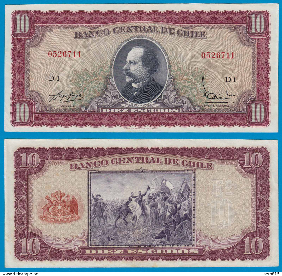 Chile -  10 Escudo Banknote ND Pick 139a XF (2)   (18876 - Other - America