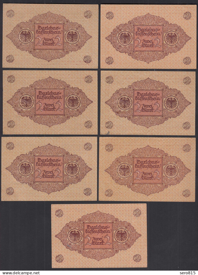 7 Stück Ro 65b - 2 Mark Darlehnskassenschein 1920  Pick 59 UNC (1)  (31652 - Sonstige & Ohne Zuordnung