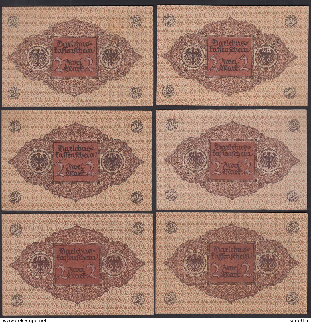 6 Stück Ro 65a - 2 Mark Darlehnskassenschein 1920 Pick 60 UNC (1)  (31651 - Sonstige & Ohne Zuordnung