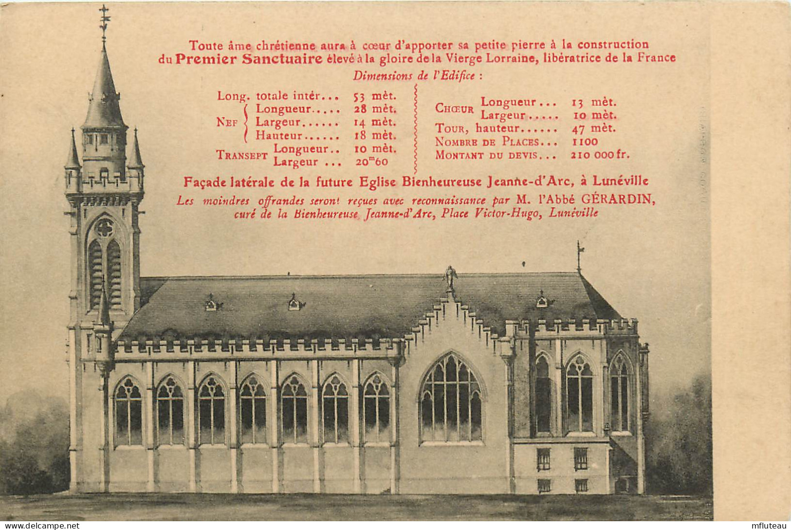 54* LUNEVILLE  Demande Dons Pour Construcion  SanctuaireRL25,0100 - Luneville