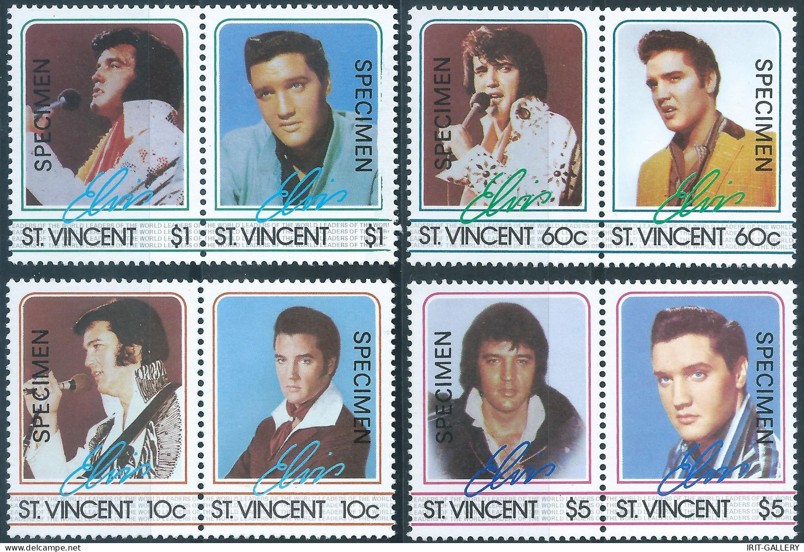 St.Vincent 1985 The 50th Anniversary Of The Birth Of Elvis Presley, 1935-1977 (Specimen Overprinted)-MNH - Musica