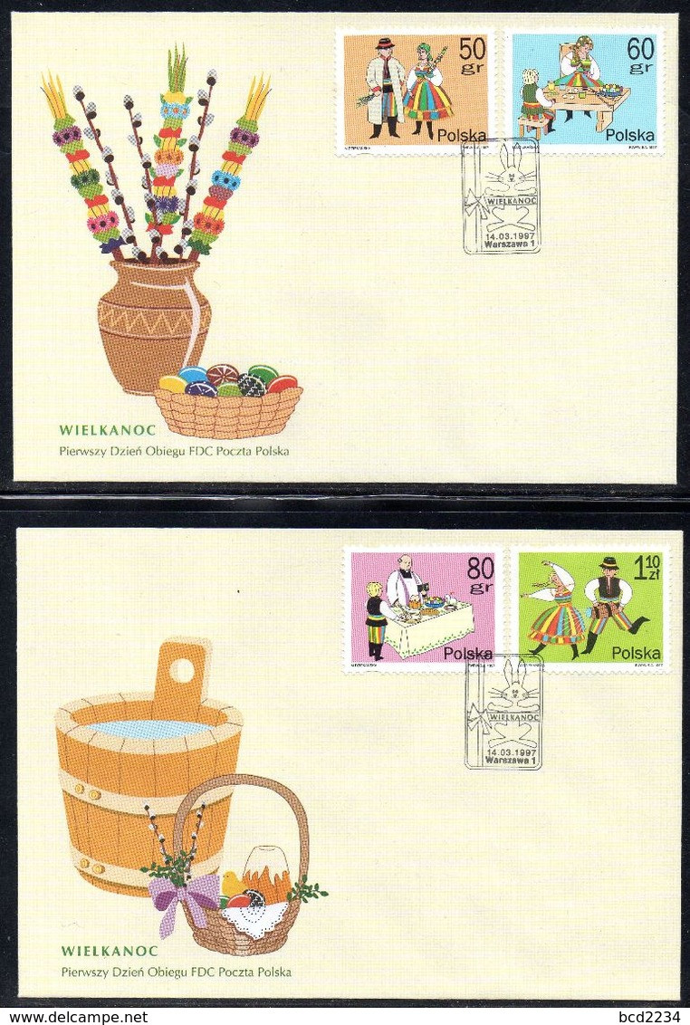 POLAND FDC 1997 EASTER TRADITIONAL COSTUMES DANCING FOLK ART BLESSING PALMS PAINTING EGGS PRIEST FOOD WET WATER MONDAY - FDC