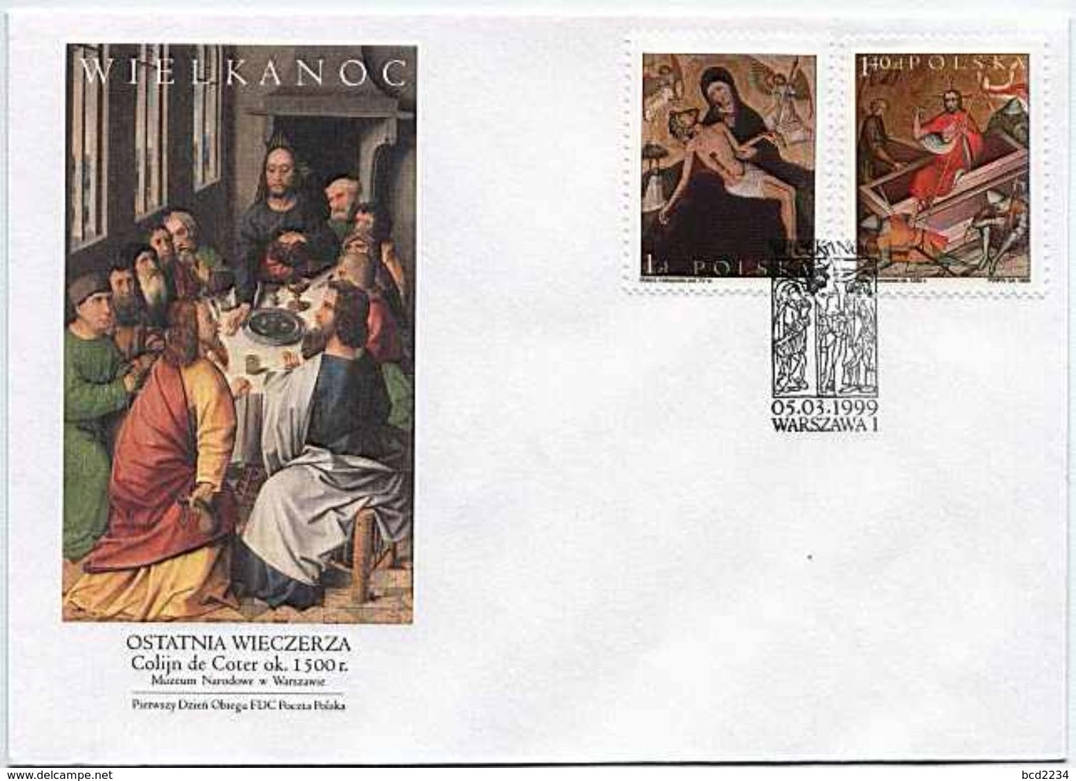 POLAND FDC 1999 EASTER CARRYING THE CROSS RESURRECTION PRAYER OGROJEC PIETA CHRISTIANITY CELEBRATIONS HOLIDAYS - FDC