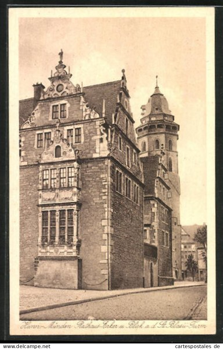 AK Hann.-Münden, Rathaus-Erker Und Blick A. D. St. Blasii Turm  - Hannoversch Münden