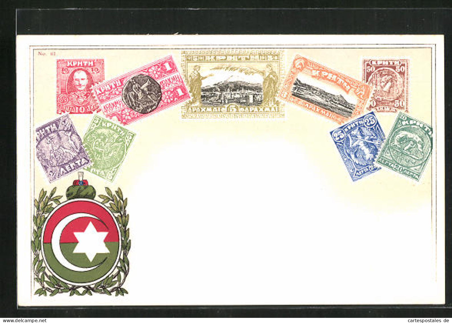 Künstler-AK Crète, Briefmarken Und Wappen  - Postzegels (afbeeldingen)