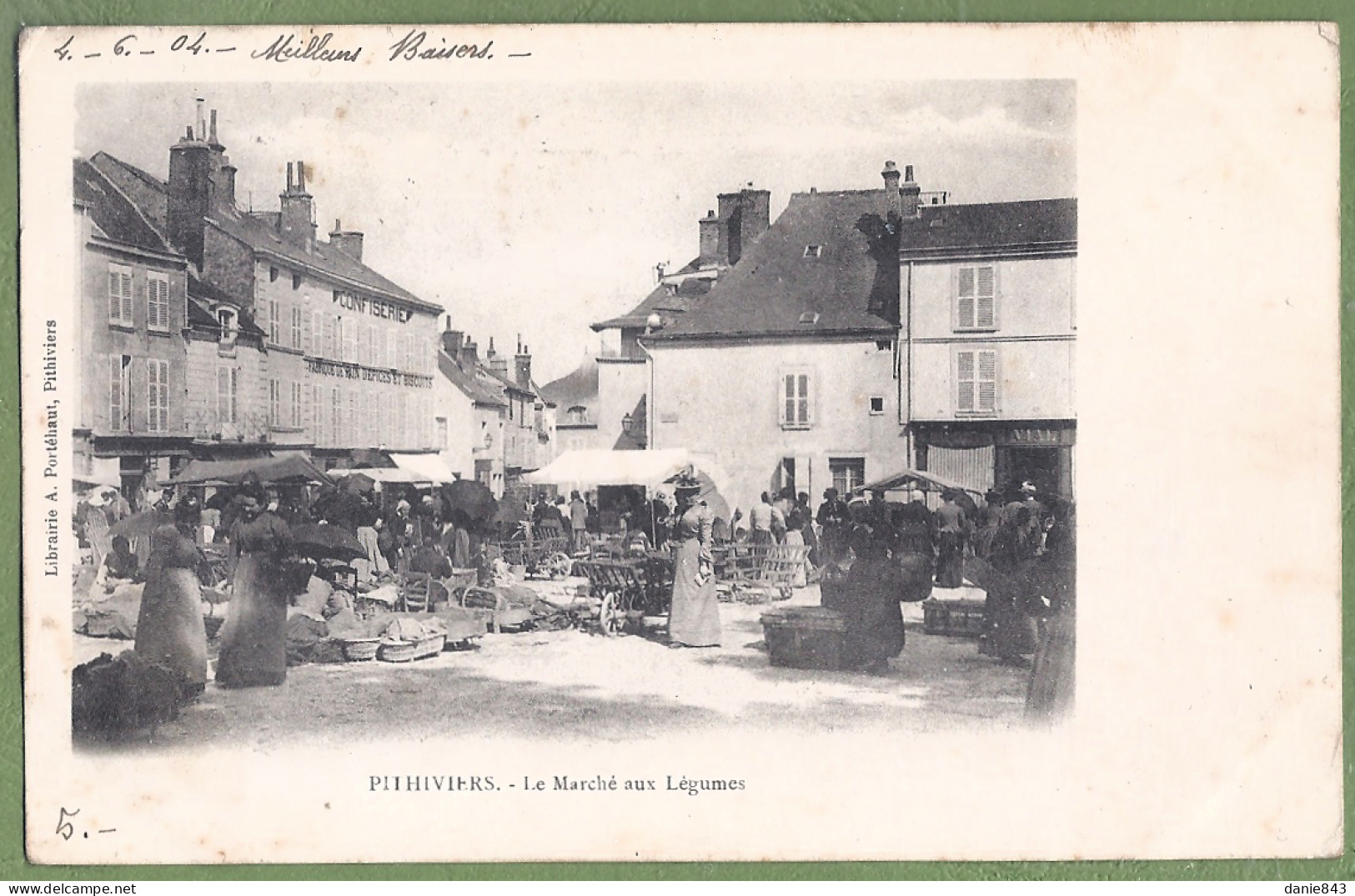 CPA Dos Précurseur - LOIRET - PITHIVIER - LE MARCHÉ AUX LÉGUMES - Belle Animation - Pithiviers