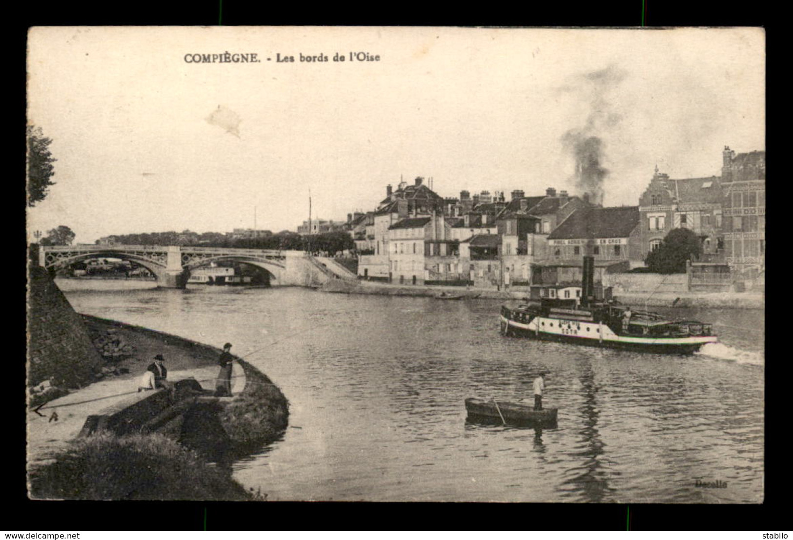 60 - COMPIEGNE - LES BORDS DE L'OISE - PECHE A LA LIGNE - REMORQUEUR GUEPE N°39 - CACHET MILITAIRE - Compiegne