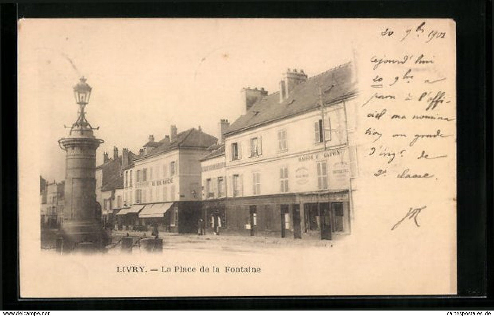 CPA Livry, La Place De La Fontaine, Maison V. Gauvin  - Other & Unclassified