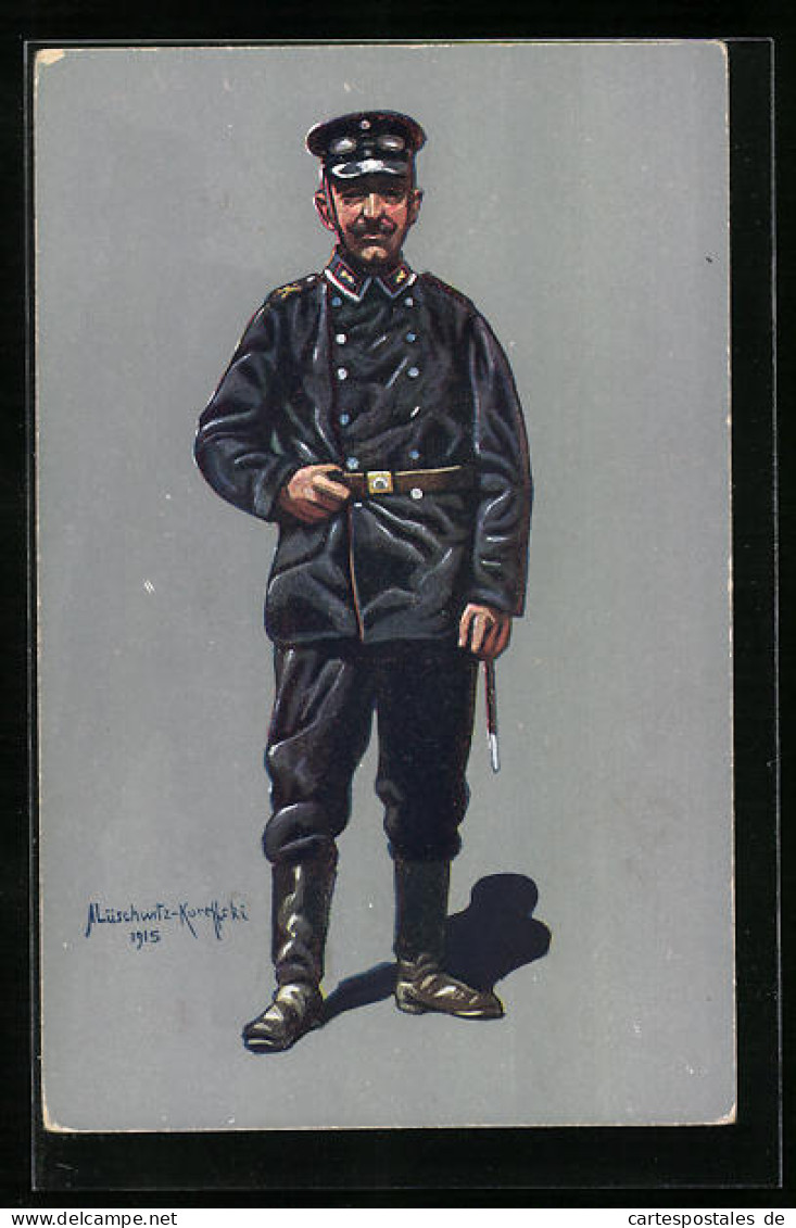 Künstler-AK Unteroffizier Des Kraftfahr-Bat. Von 1914 /15 In Uniform  - Guerre 1914-18