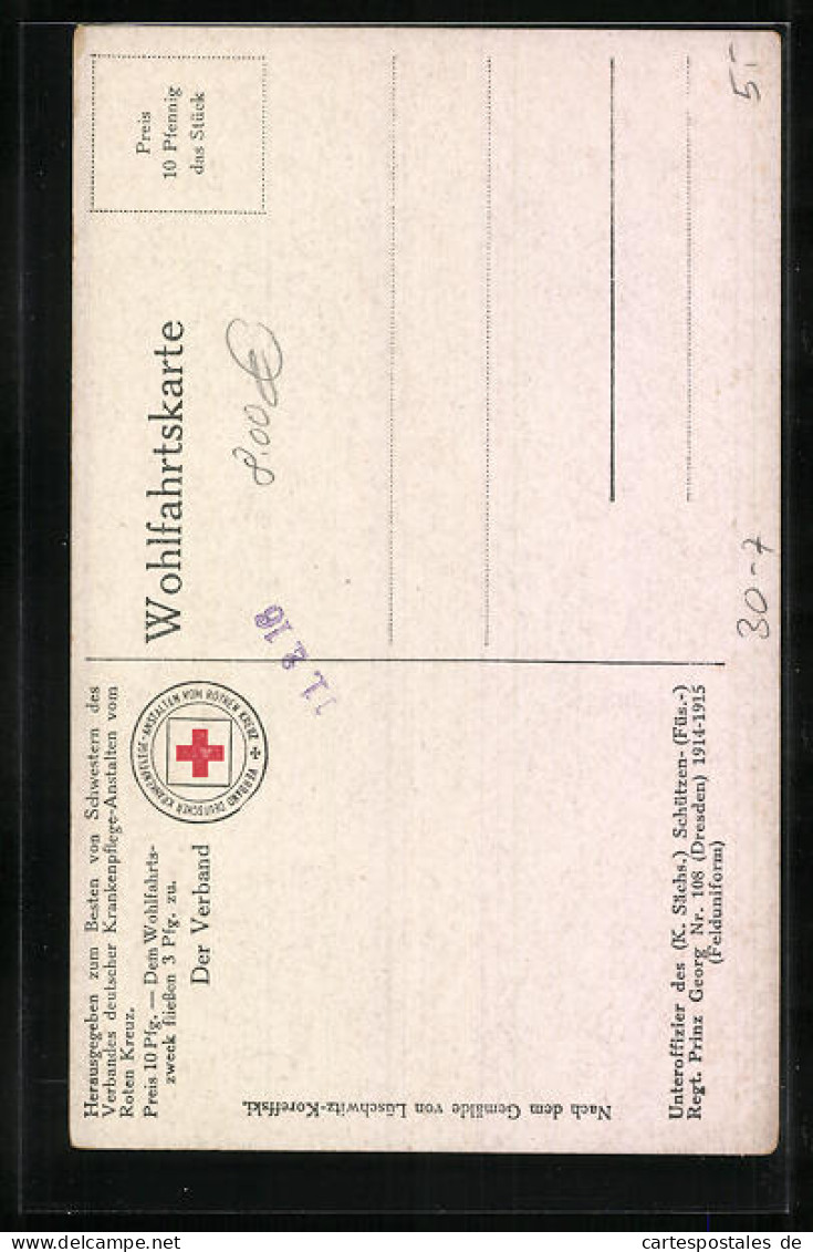 Künstler-AK Unteroffizier Des K. Sächs. Schützen-Regt. Prinz Georg Nr. 108 In Felduniform Von 1914 /15  - Guerre 1914-18