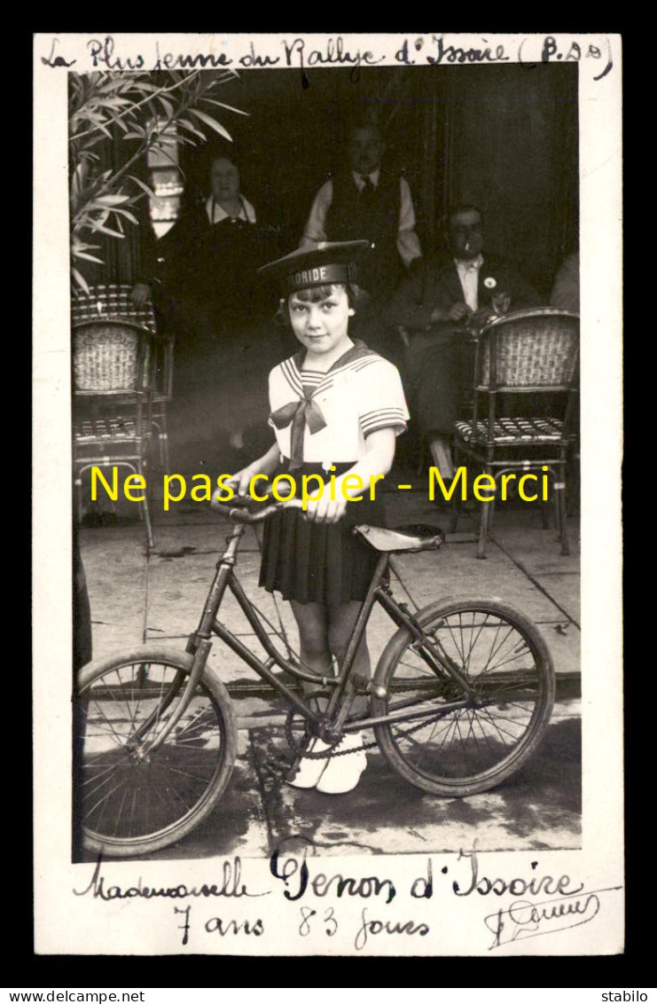 63 - ISSOIRE - RALLYE-CYCLISTE DU 13 AVRIL 1936 - LA PLUS JEUNE PARTICIPANTE - CARTE PHOTO ORIGINALE - Issoire
