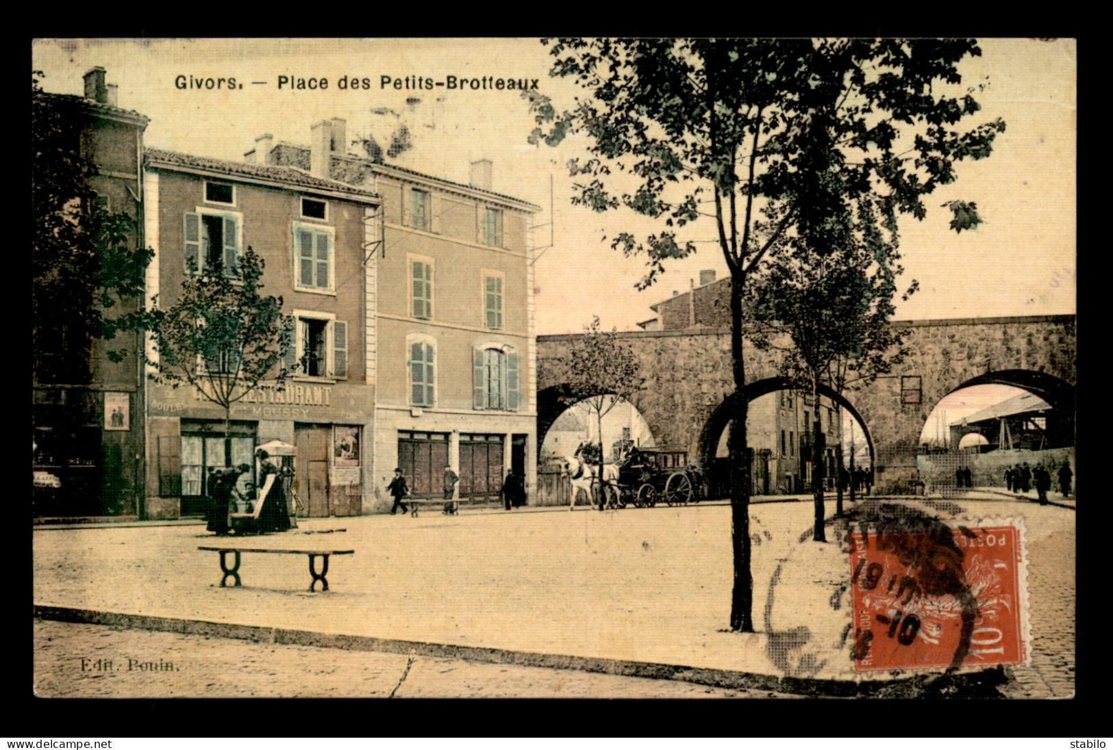 69 - GIVORS - PLACE DES PETITS-BROTTEAUX - CARTE ANCIENNE TOILEE ET COLORISEE - Givors