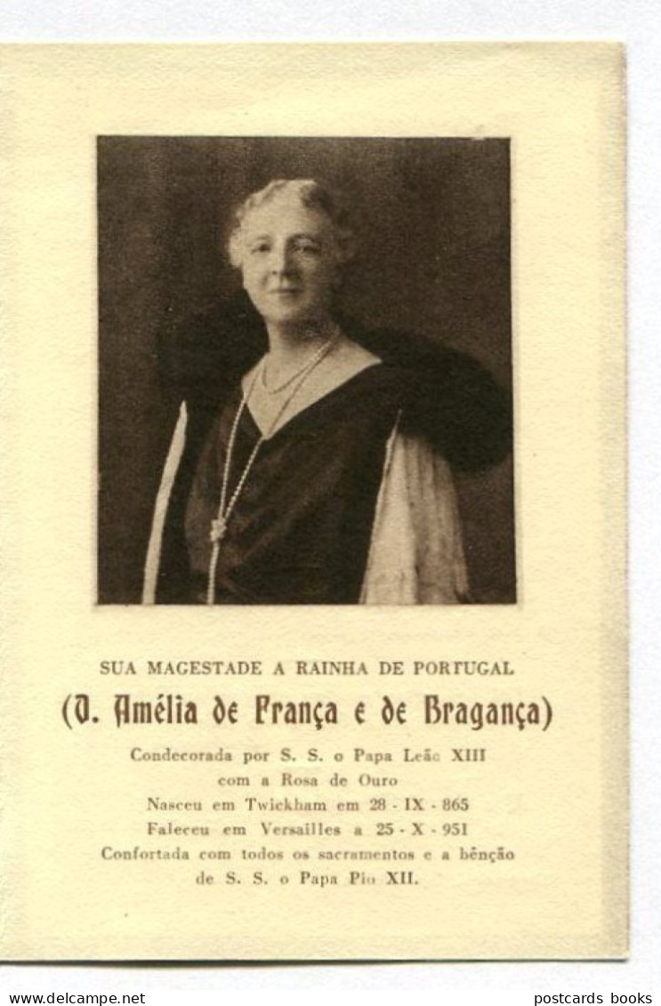 D.AMELIA Orleans Bragança - Cartão Luto Por Morte RAINHA. Memento Decés Derniere Reine / Mourning Last Queen PORTUGAL - Familias Reales