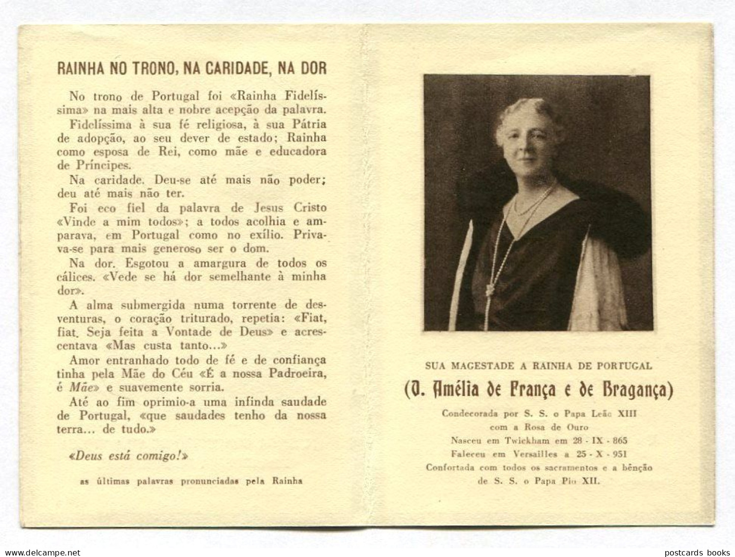 D.AMELIA Orleans Bragança - Cartão Luto Por Morte RAINHA. Memento Decés Derniere Reine / Mourning Last Queen PORTUGAL - Case Reali
