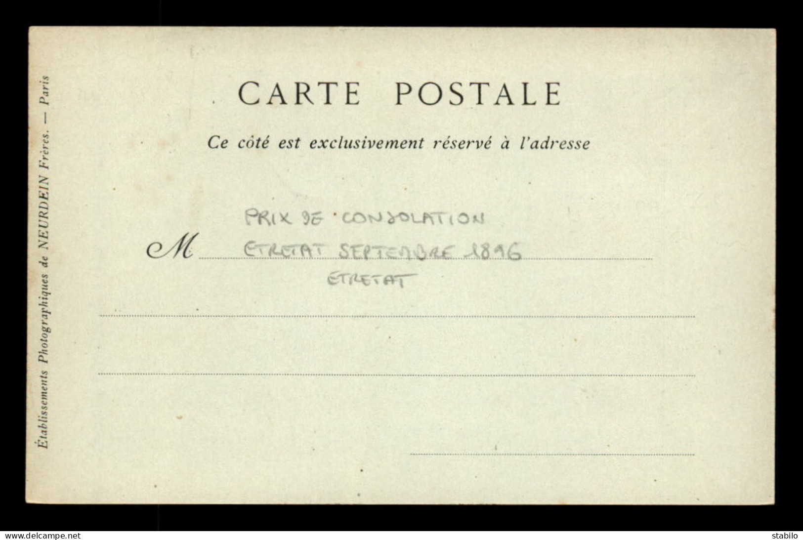 76 - ETRETAT - TENNIS - PRIX DE CONSOLATION SEPTEMBRE 1896 - CARTE ILLUSTREE - Etretat