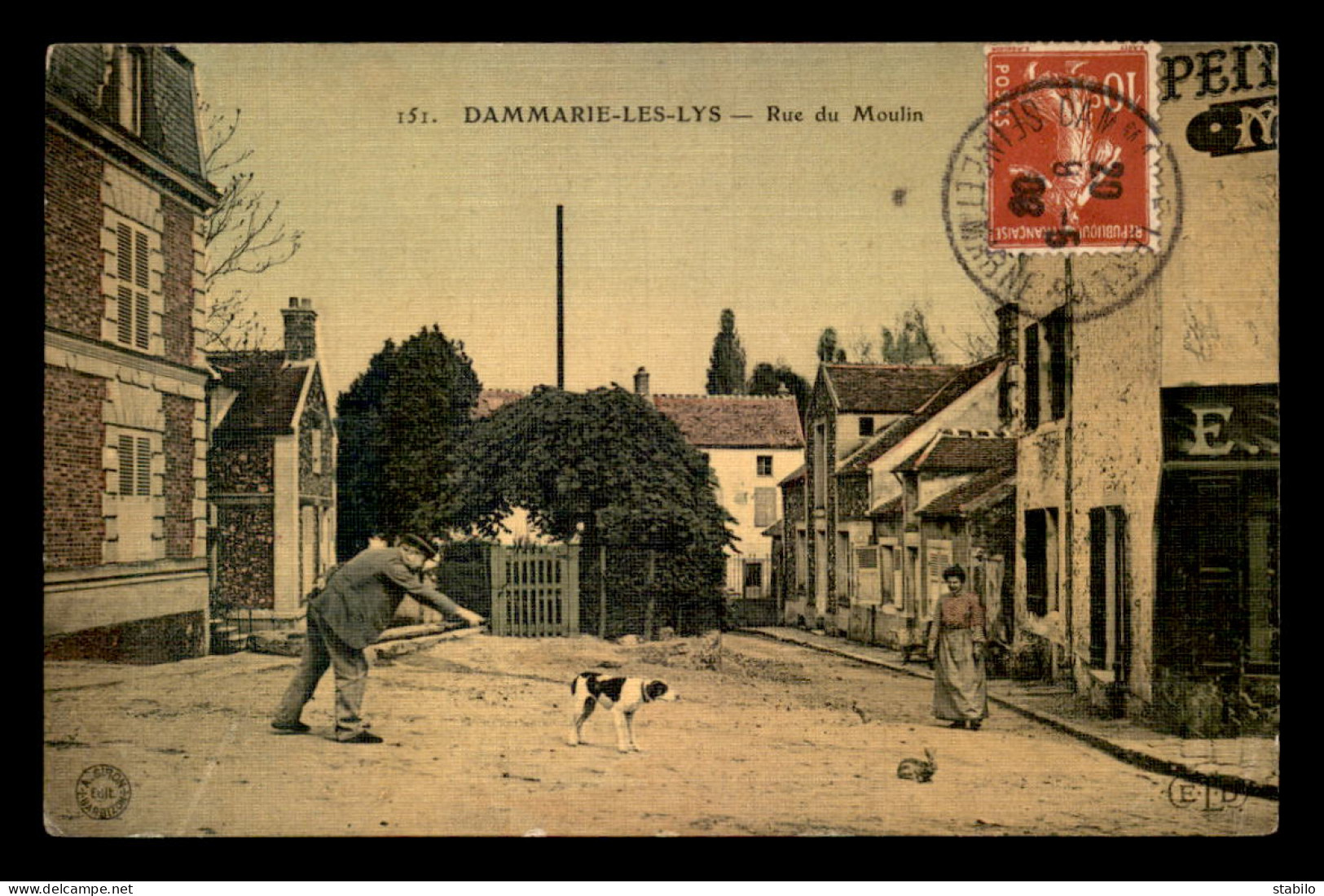 77 - DAMMARIE-LES-LYS - RUE DU MOULIN - CARTE TOILEE ET COLORISEE - Dammarie Les Lys