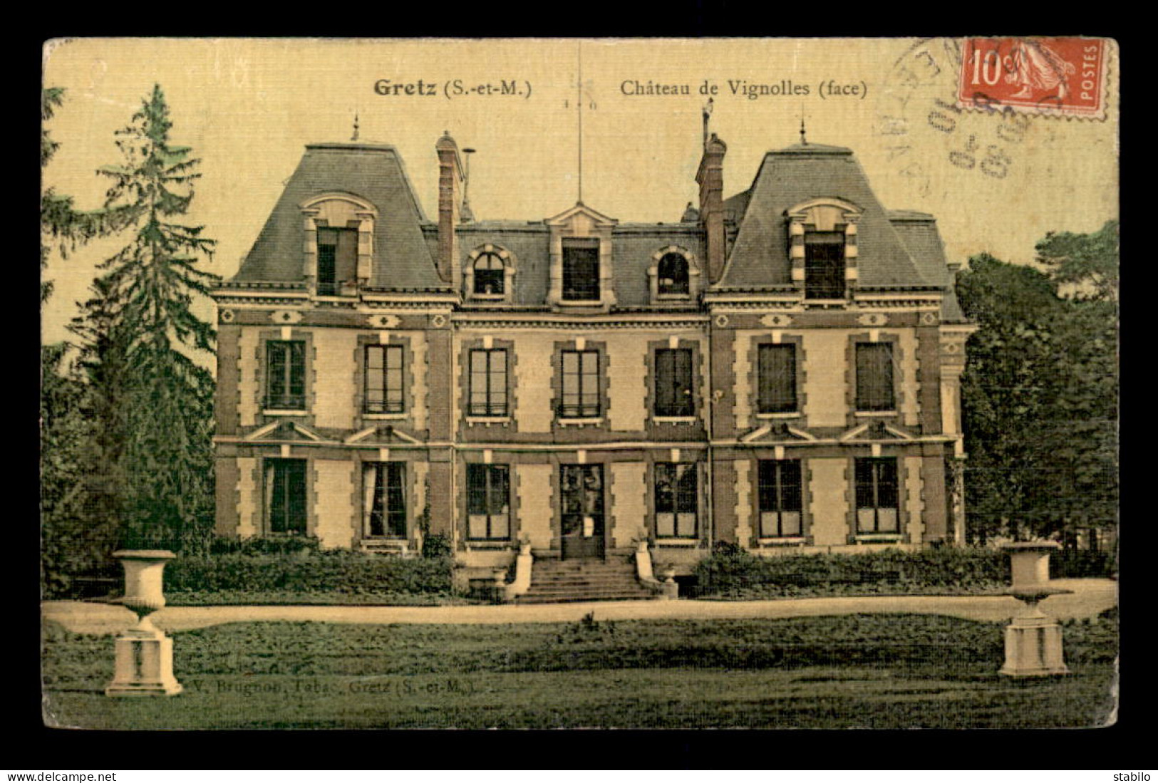 77 - GRETZ - CHATEAU DE VIGNOLLES - CARTE TOILEE ET COLORISEE - Gretz Armainvilliers