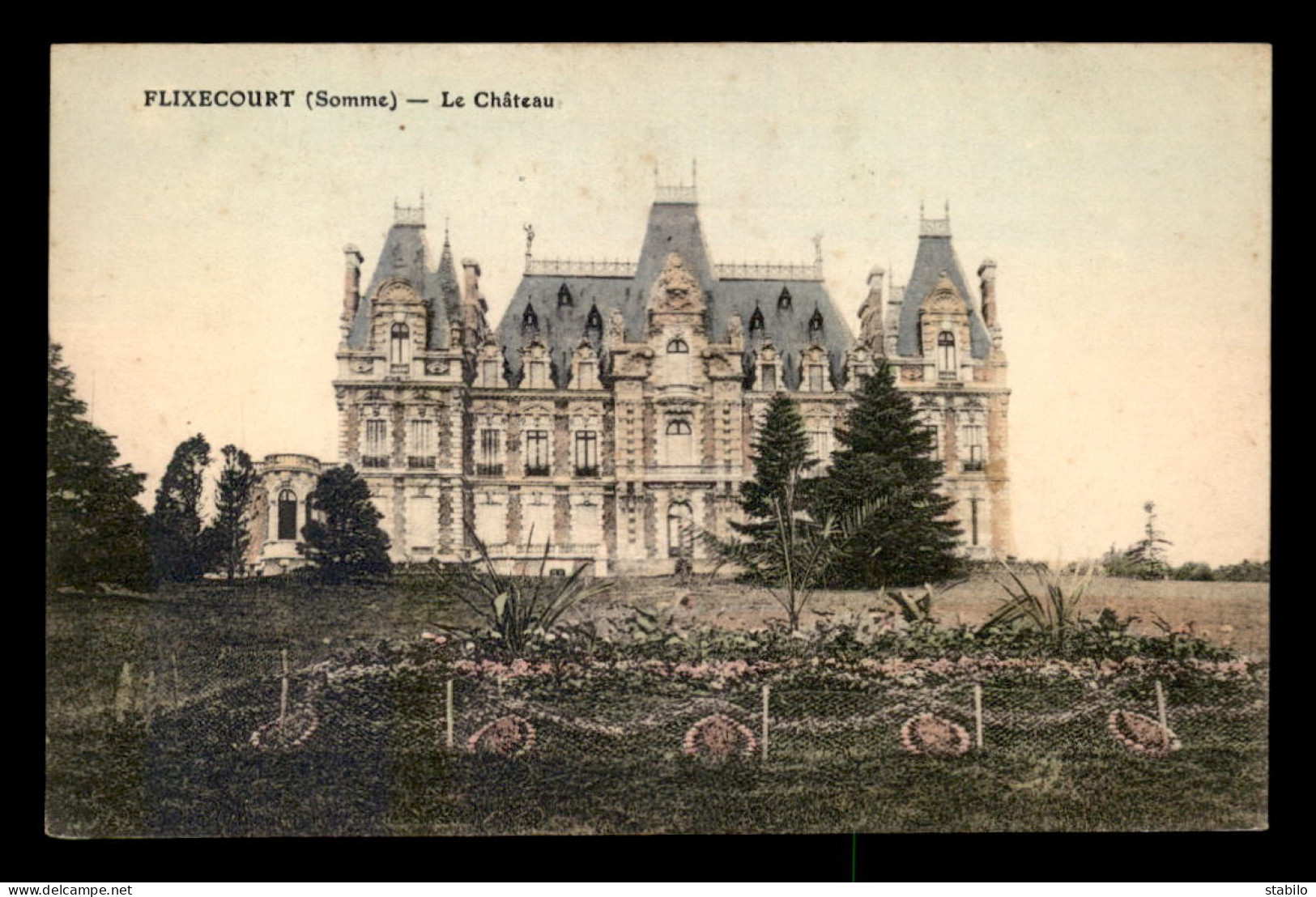 80 - FLIXECOURT - LE CHATEAU - CARTE COLORISEE - Flixecourt