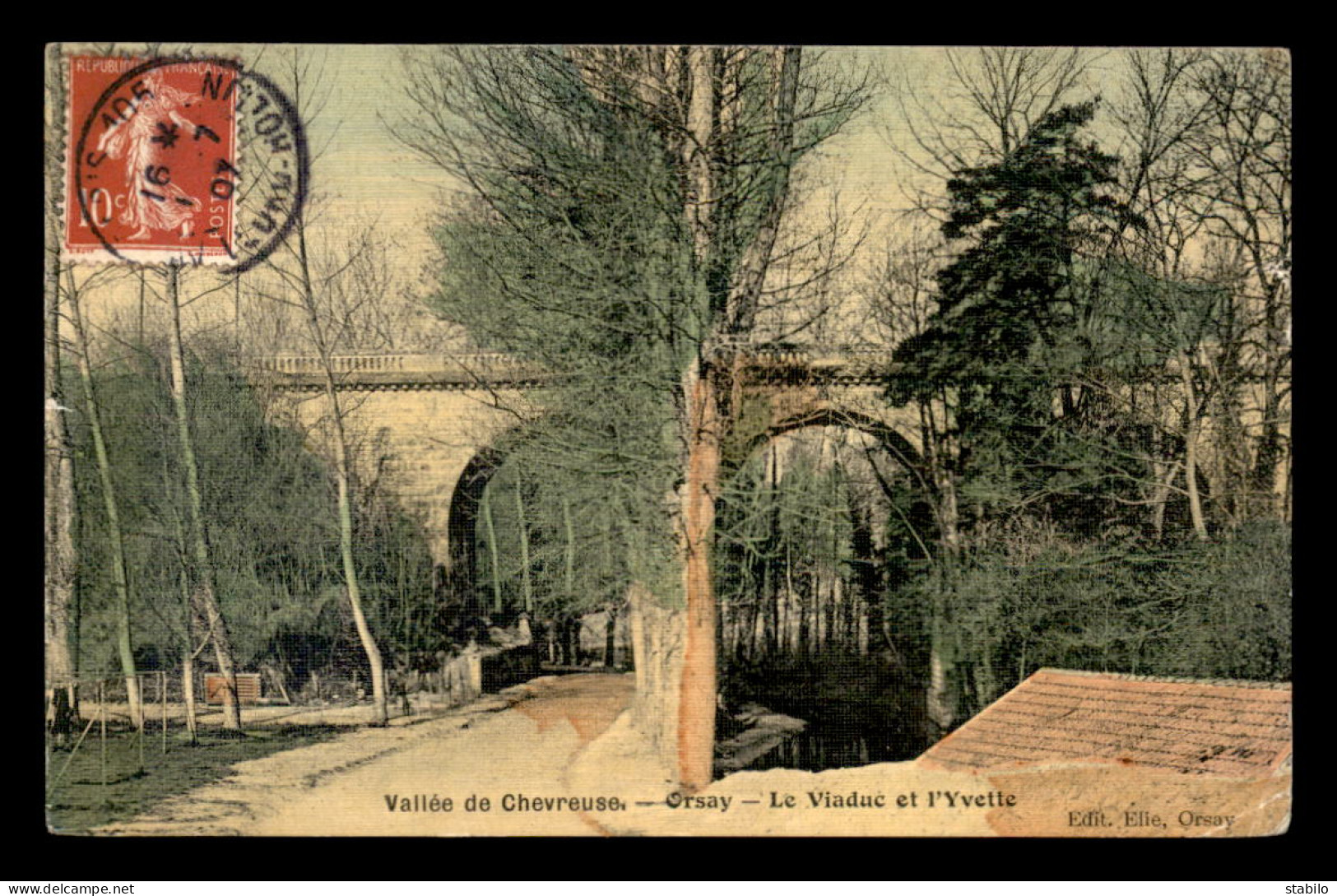 91 - ORSAY - LE VIADUC ET L'YVETTE - CARTE TOILEE ET COLORISEE - Orsay