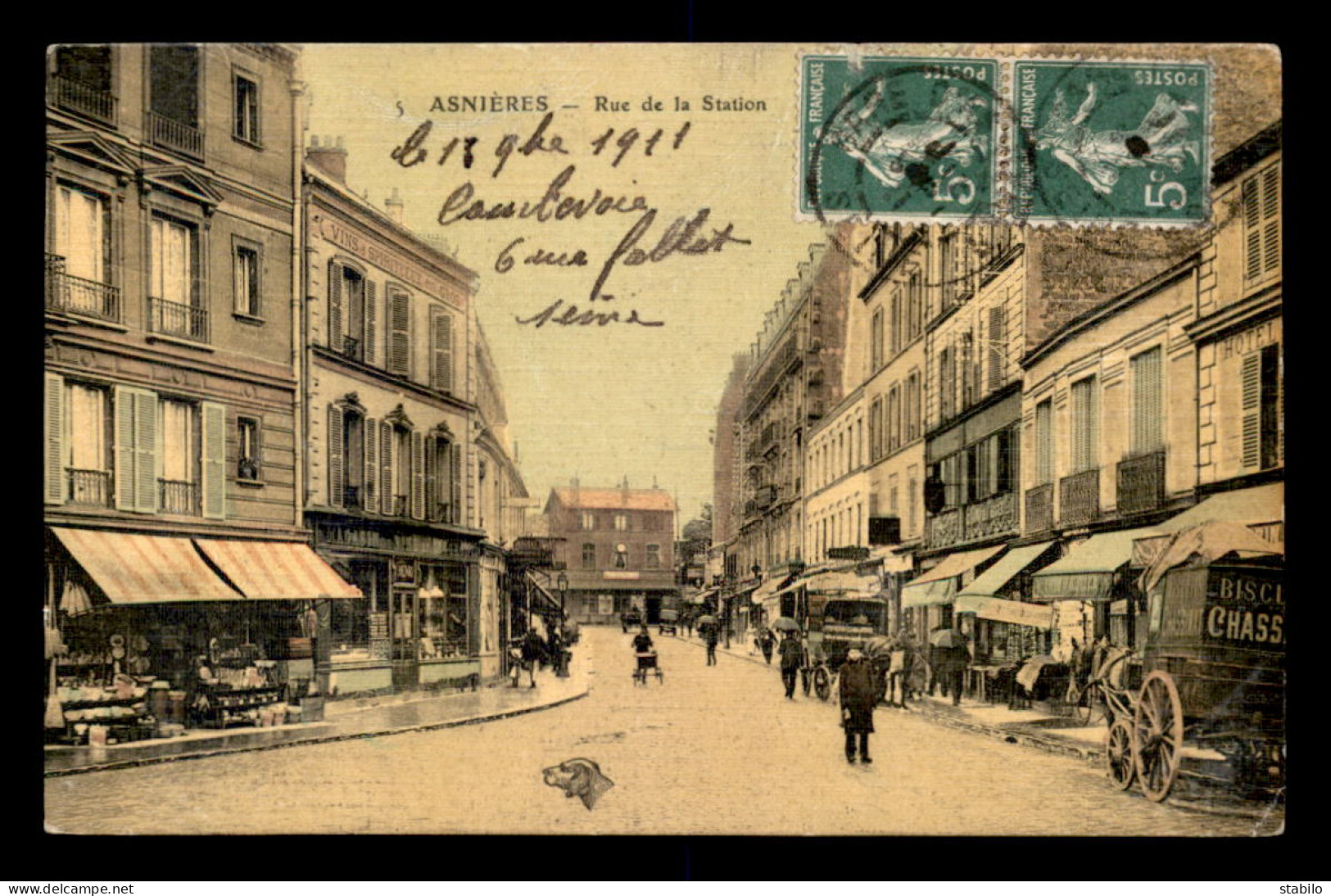 92 - ASNIERES - RUE DE LA STATION - CARTE TOILEE ET COLORISEE - Asnieres Sur Seine